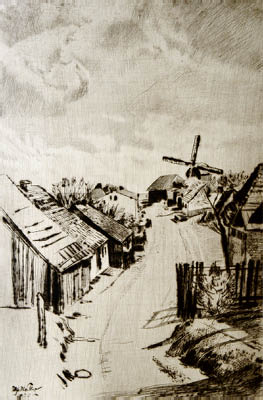 Richard M&uuml;ller
(1874-1954),Mecklenburgisches Dorf in Mittagshitze, meisterliche Erfassung der Stimmung,Small
Village in middays heat, masterly executed atmosphere